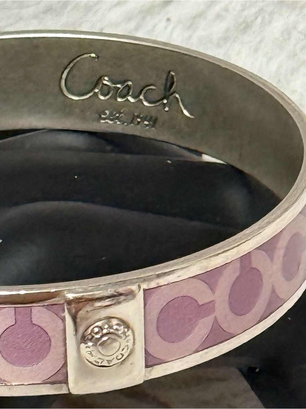 Coach Lavender Signature Hinged Bangle Bracelet with Silver-Tone Trim - Picture 4 of 8